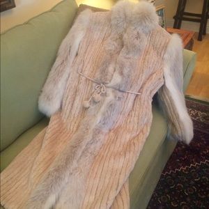 RABBIT/SILVER WHT FOX FULL LENGTH FUR COAT